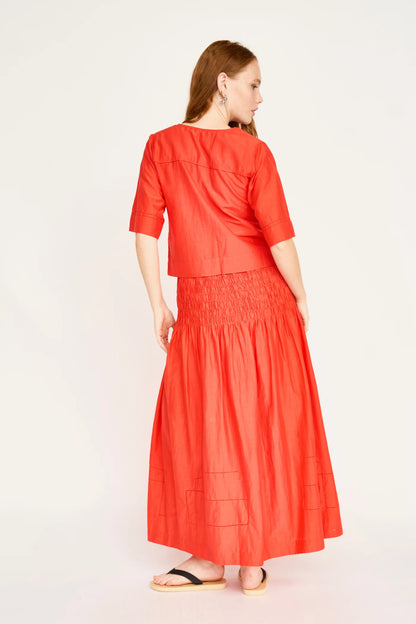 MIRTH Savannah Smocked Skirt in Chili