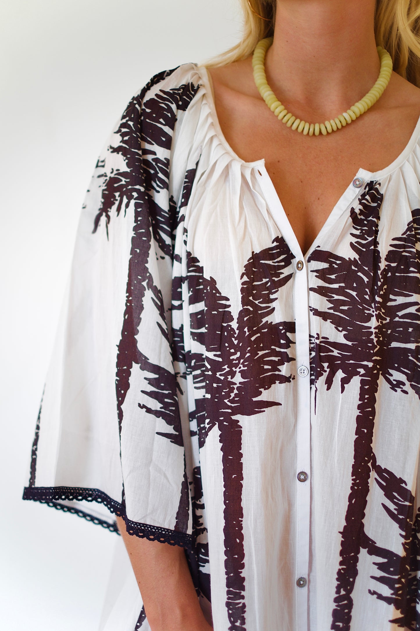 État D’été | Domino Dress - Black Palm / Snow White Ground