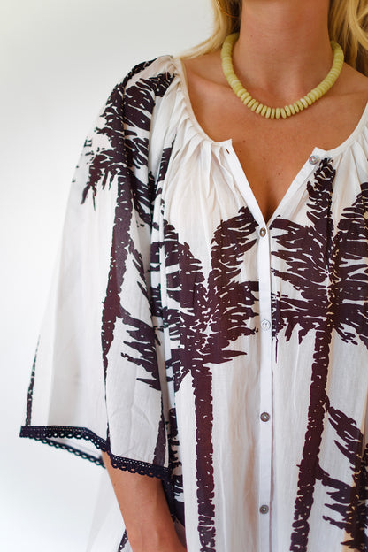 État D’été | Domino Dress - Black Palm / Snow White Ground