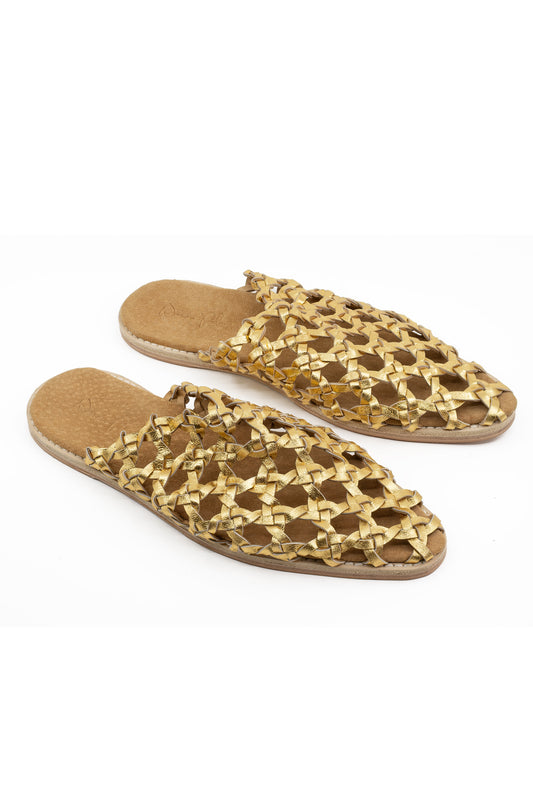 Woven Palm French Rosette Mule - Gold