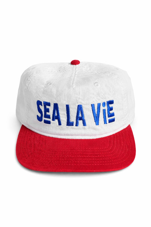 Cabana Club California - Sea La Vie Embroidered Corduroy Hat in Red/White
