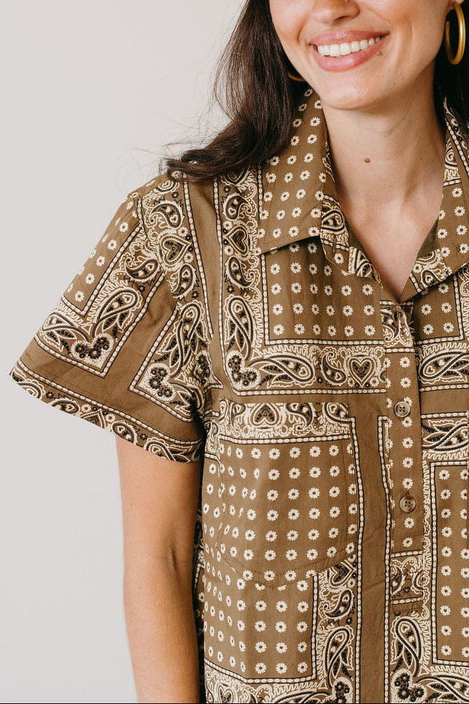 Sunshine Tienda - Olive Bandana Getaway Mini Dress