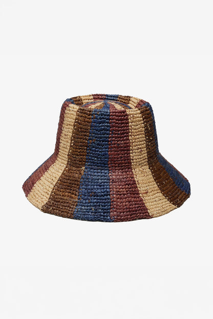 Wyeth - Bailey Raffia Bucket in Brown Navy Burgundy