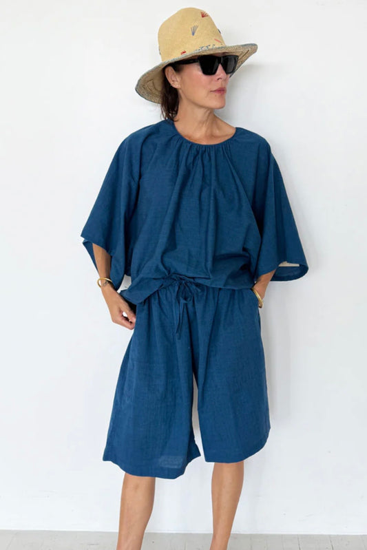 Two - Paperbag Waist Shorts in Blue