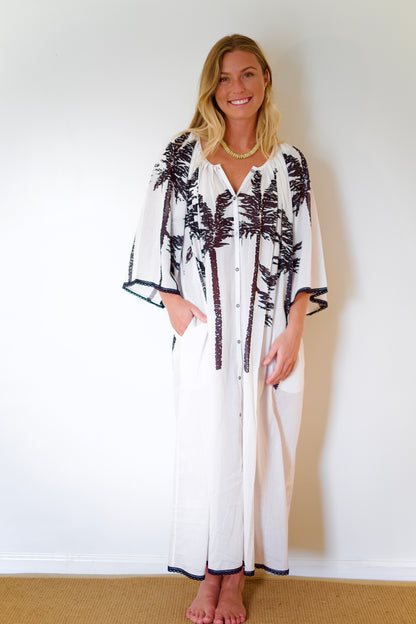 État D’été | Domino Dress - Black Palm / Snow White Ground
