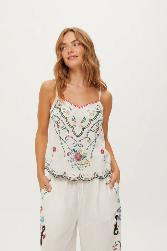 ME369 Ginny Linen Kisses Embroidered Camisole