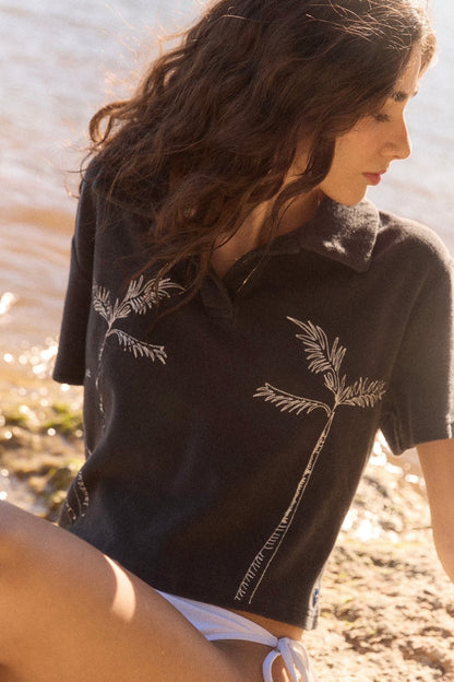 Maison Labiche | Charcoal Palm Tree Terry Cloth Polo