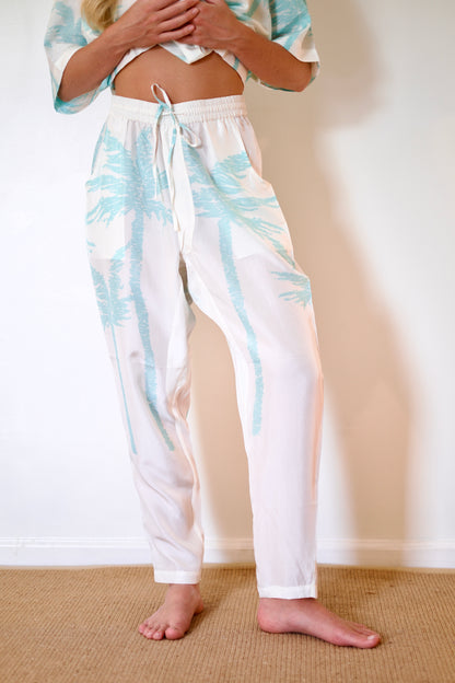 État D’été | Playa Pant Silk - Iced Aqua Palm / White Ground