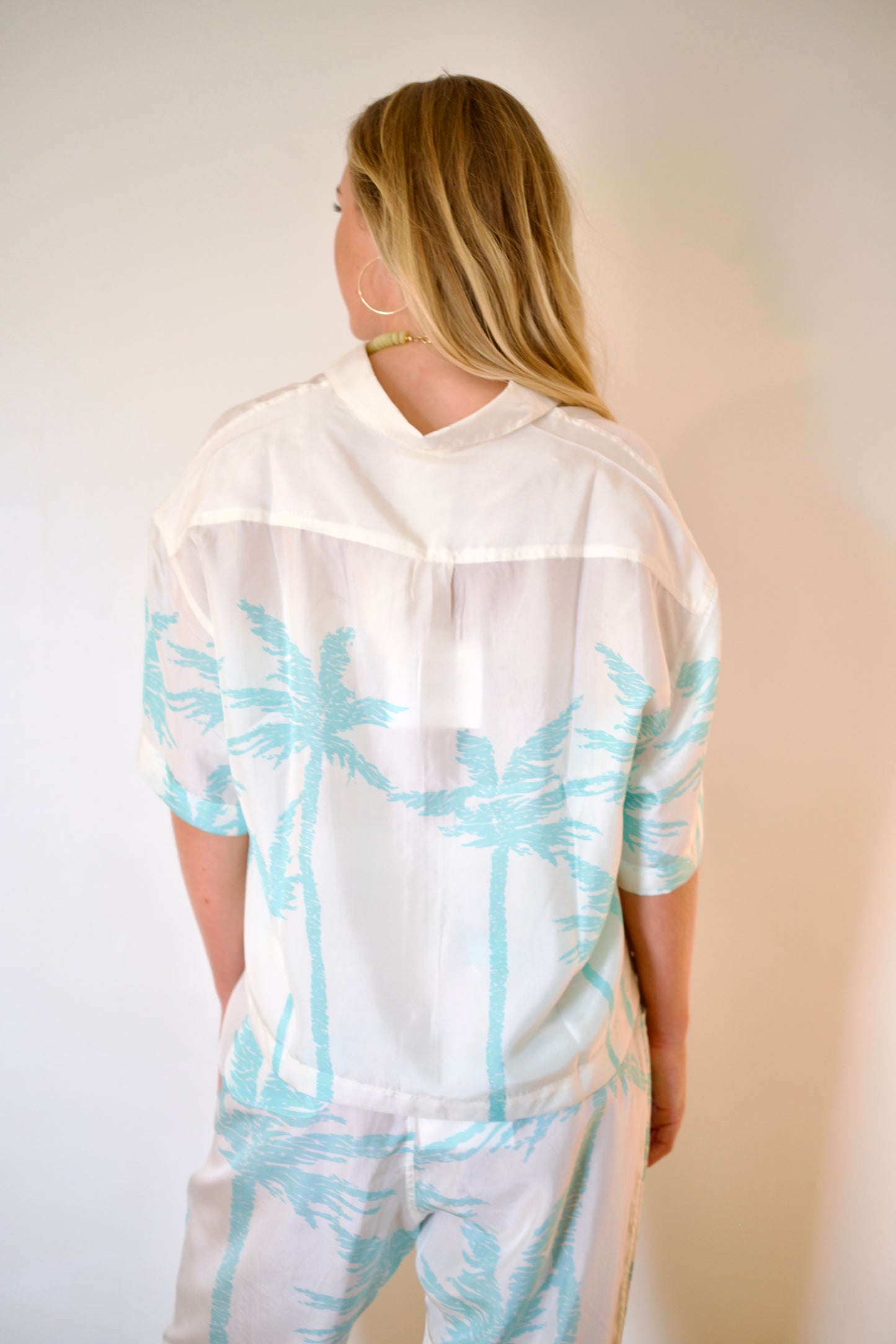 État D’été | Boxy PJ Blouse - Iced Aqua Palm / White Ground