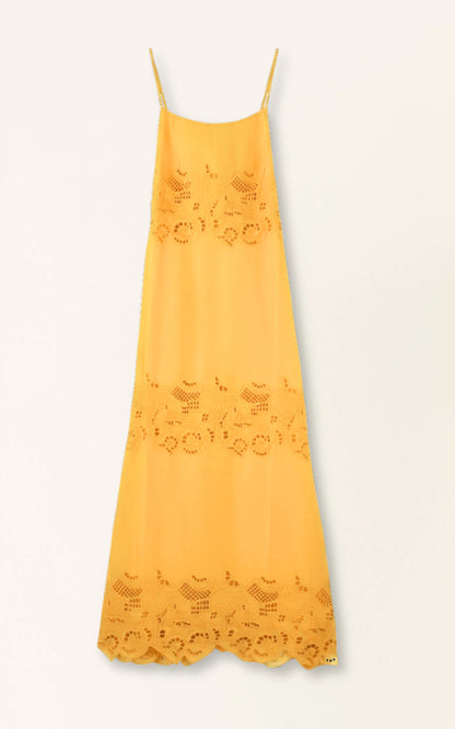 MIRTH Ilio Dress in Marigold Embroidered Deco