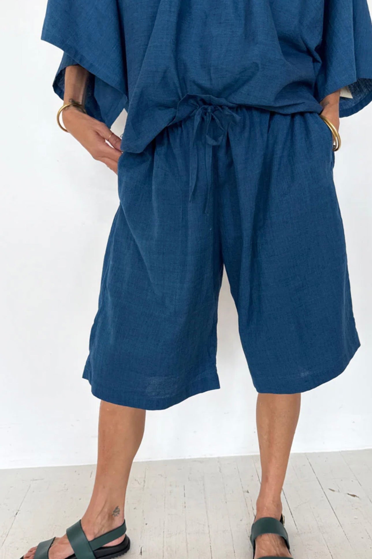 Two - Paperbag Waist Shorts in Blue