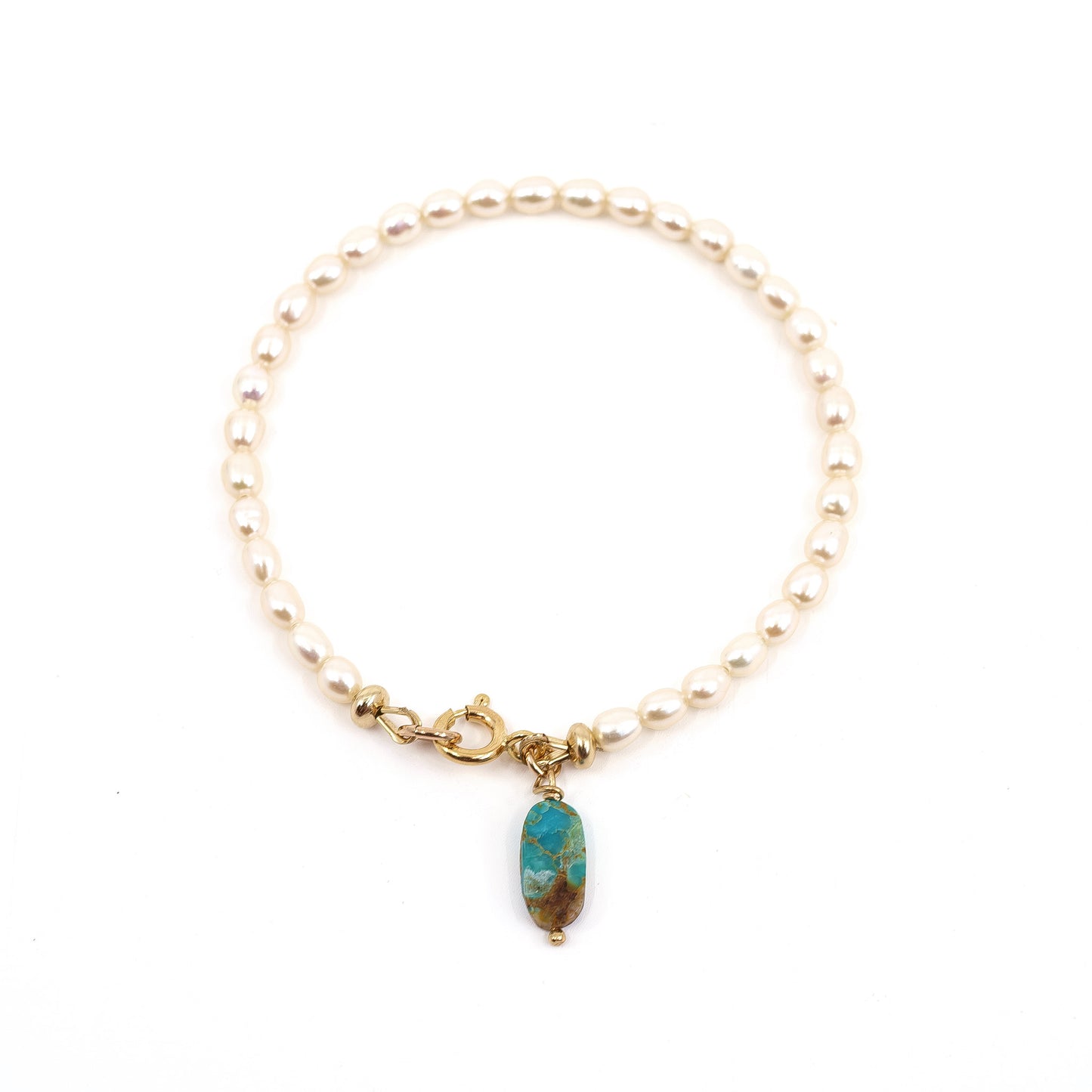 Pearl with Turquoise Drop Bracelet