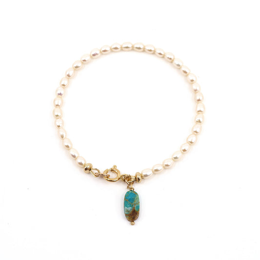 Pearl with Turquoise Drop Bracelet