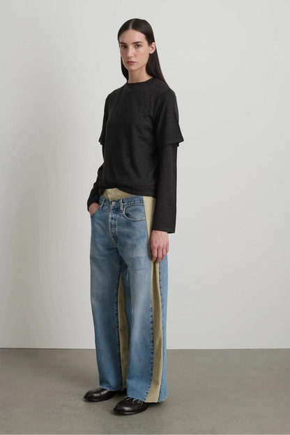 B SIDES - Double Waistband Rework in Vintage Indigo & Suede