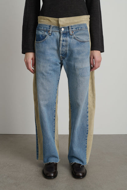B SIDES - Double Waistband Rework in Vintage Indigo & Suede