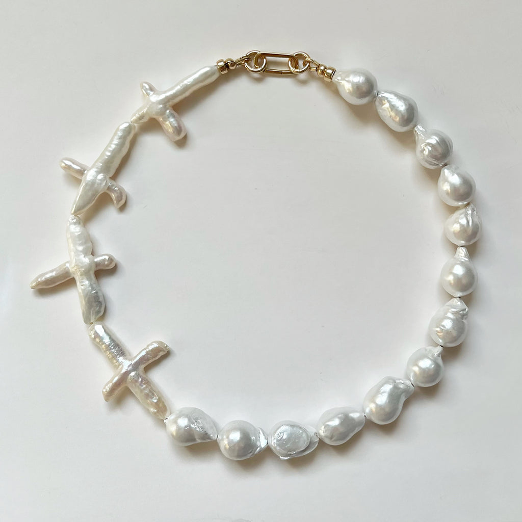 Baroque and Cross Pearl Statement Necklace