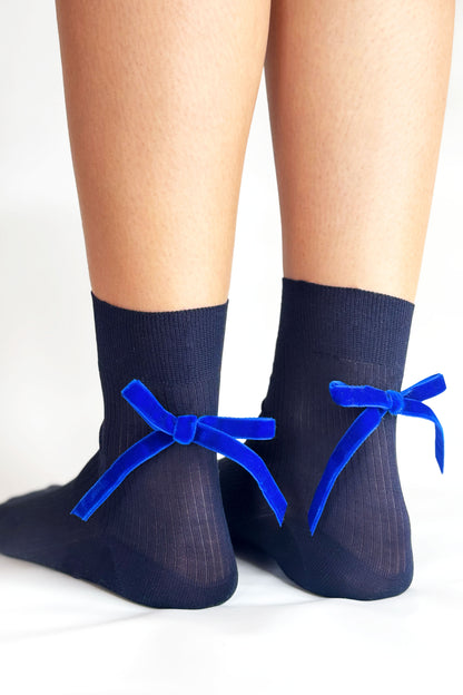 Maria La Rosa One Ribbed Velvet Bow Socks