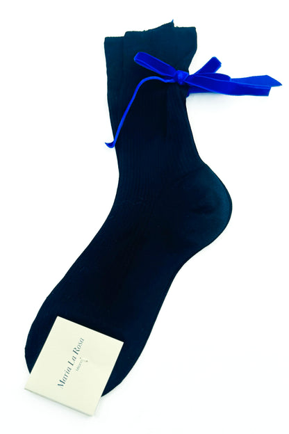 Maria La Rosa One Ribbed Velvet Bow Socks