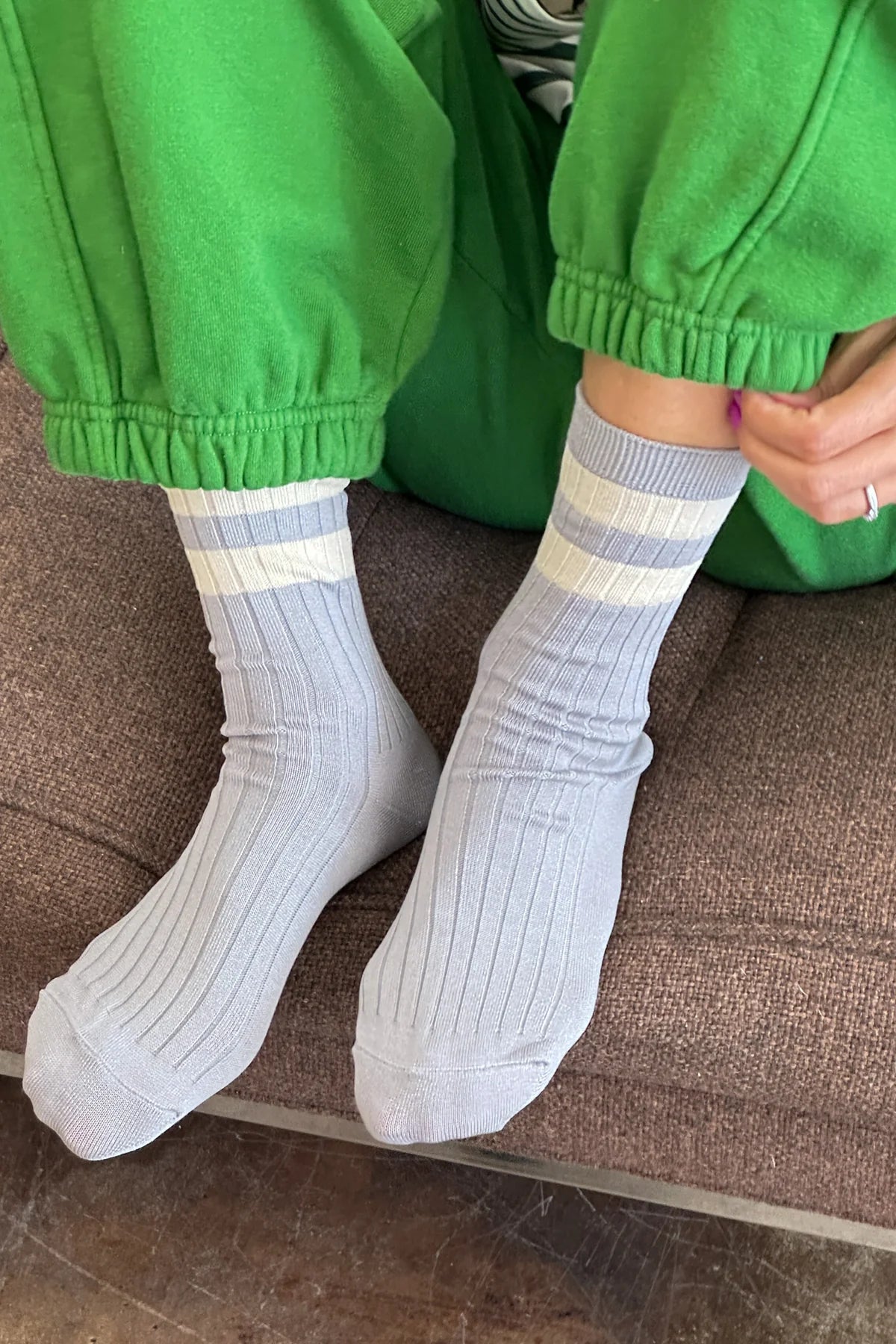 Le Bon Shoppe Her Varsity Socks - Stone White