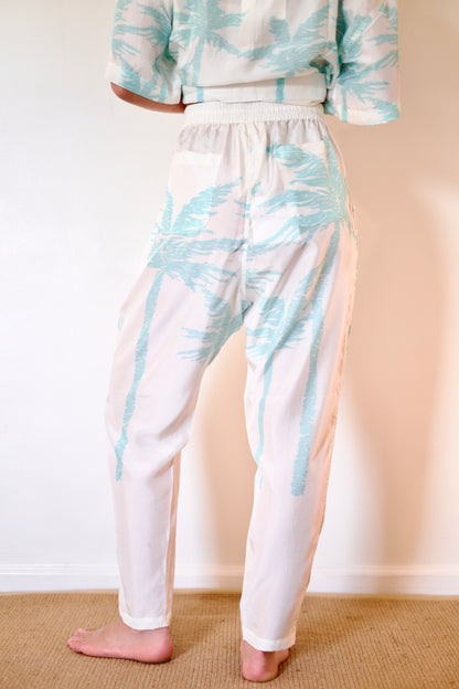 État D’été | Playa Pant Silk - Iced Aqua Palm / White Ground