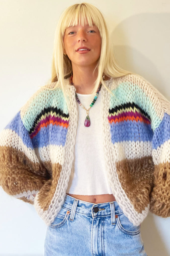 Maiami Stripes Galore Bomber Cardigan - Cool Pastel