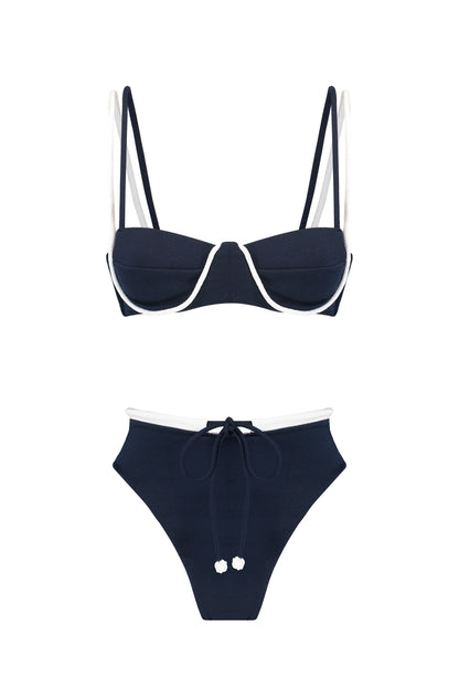 NAU Bikinis-Corda Pink-Up Top in Navy & White