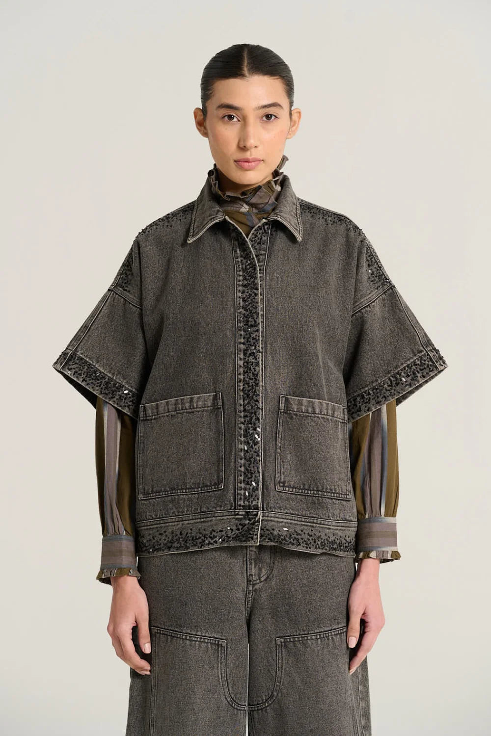 V de Vinster - Emile Short-Sleeved Jacket in Black Denim