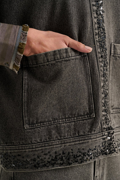 V de Vinster - Emile Short-Sleeved Jacket in Black Denim