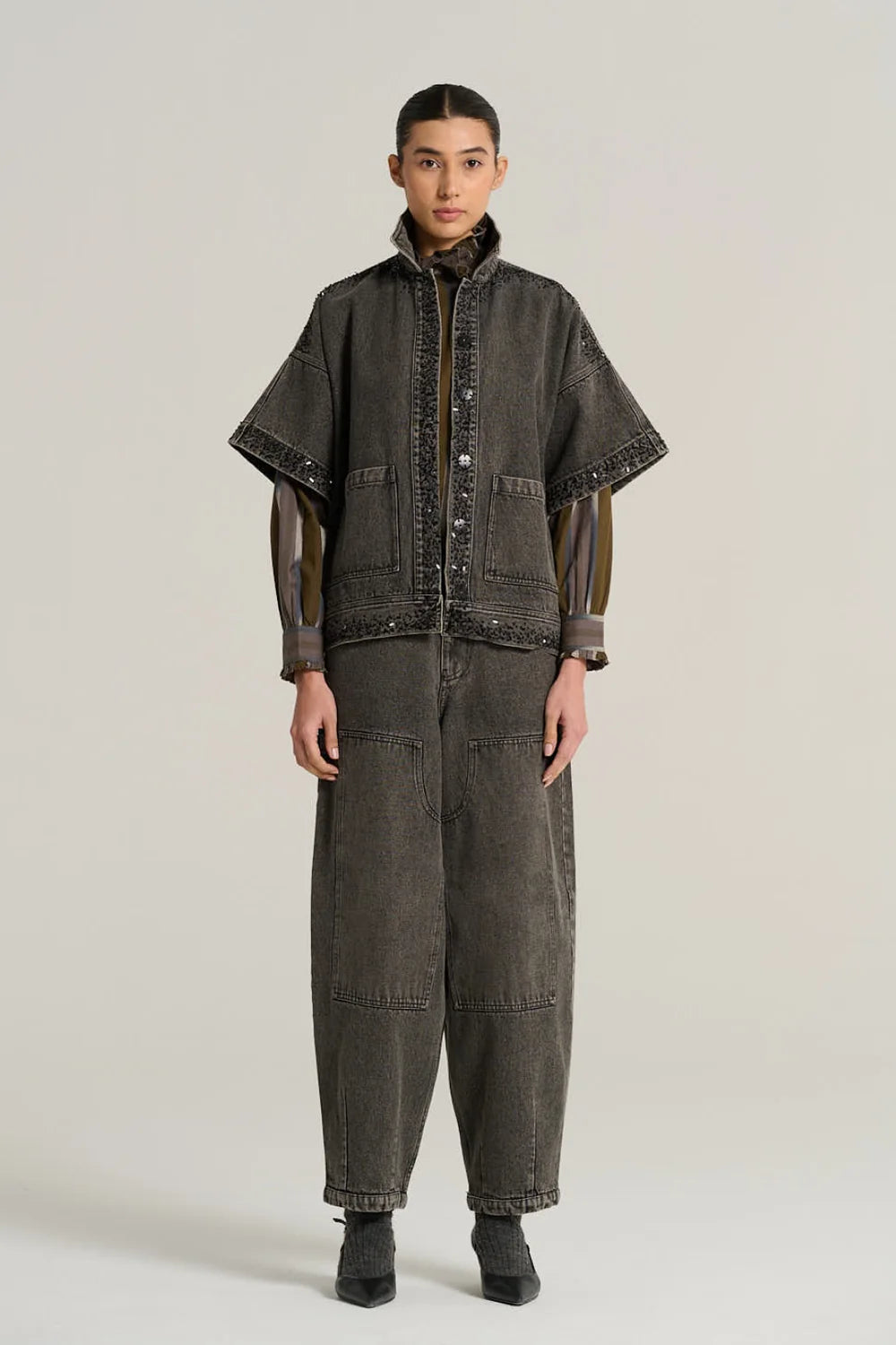 V de Vinster - Emile Short-Sleeved Jacket in Black Denim