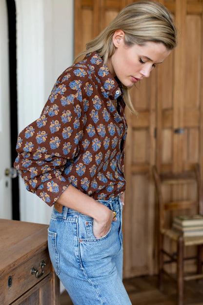 Emerson Fry - Ryan Shirt in Library Flowers Cocoa Organic