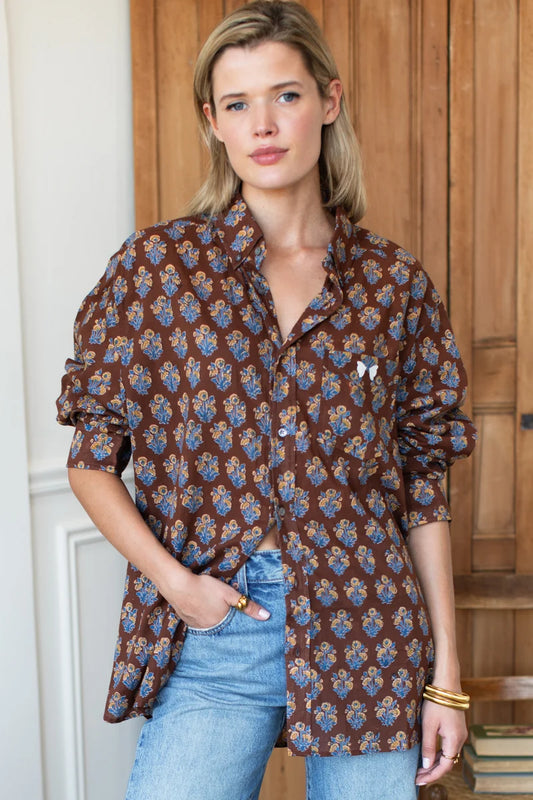 Emerson Fry - Ryan Shirt in Library Flowers Cocoa Organic