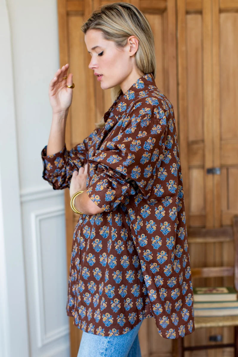 Emerson Fry - Ryan Shirt in Library Flowers Cocoa Organic