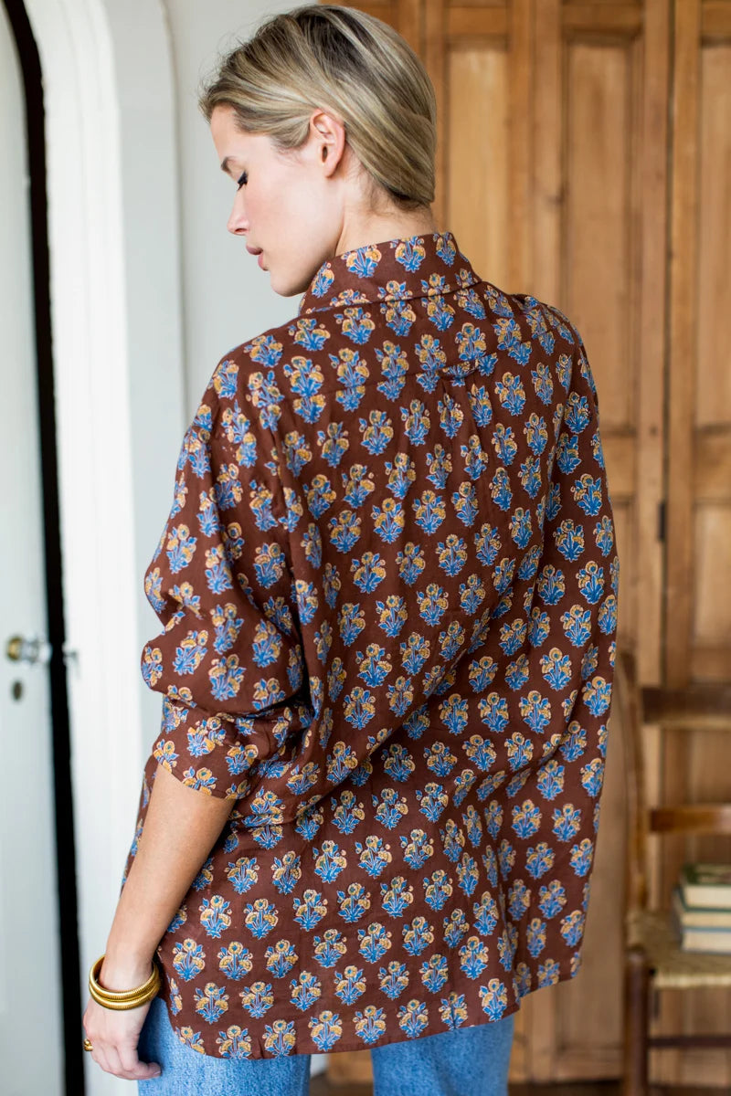 Emerson Fry - Ryan Shirt in Library Flowers Cocoa Organic