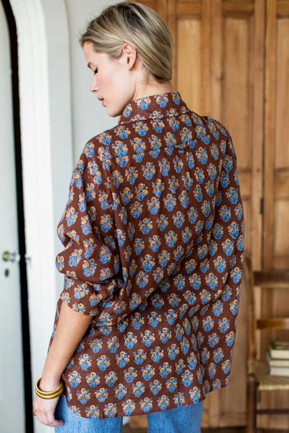 Emerson Fry - Ryan Shirt in Library Flowers Cocoa Organic
