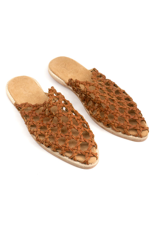 Woven Palm French Rosette Mule - Tan