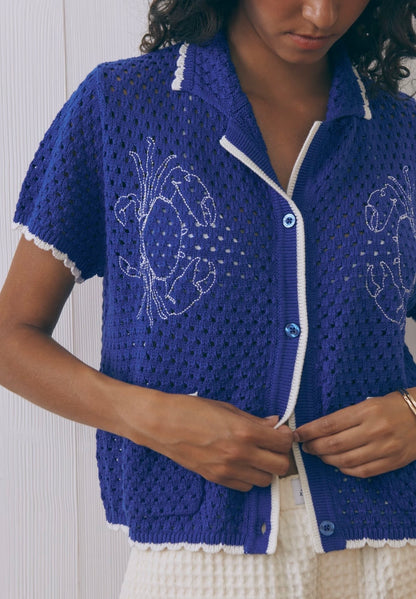 Maison Labiche | Greek Blue Crochet Crab Shirt