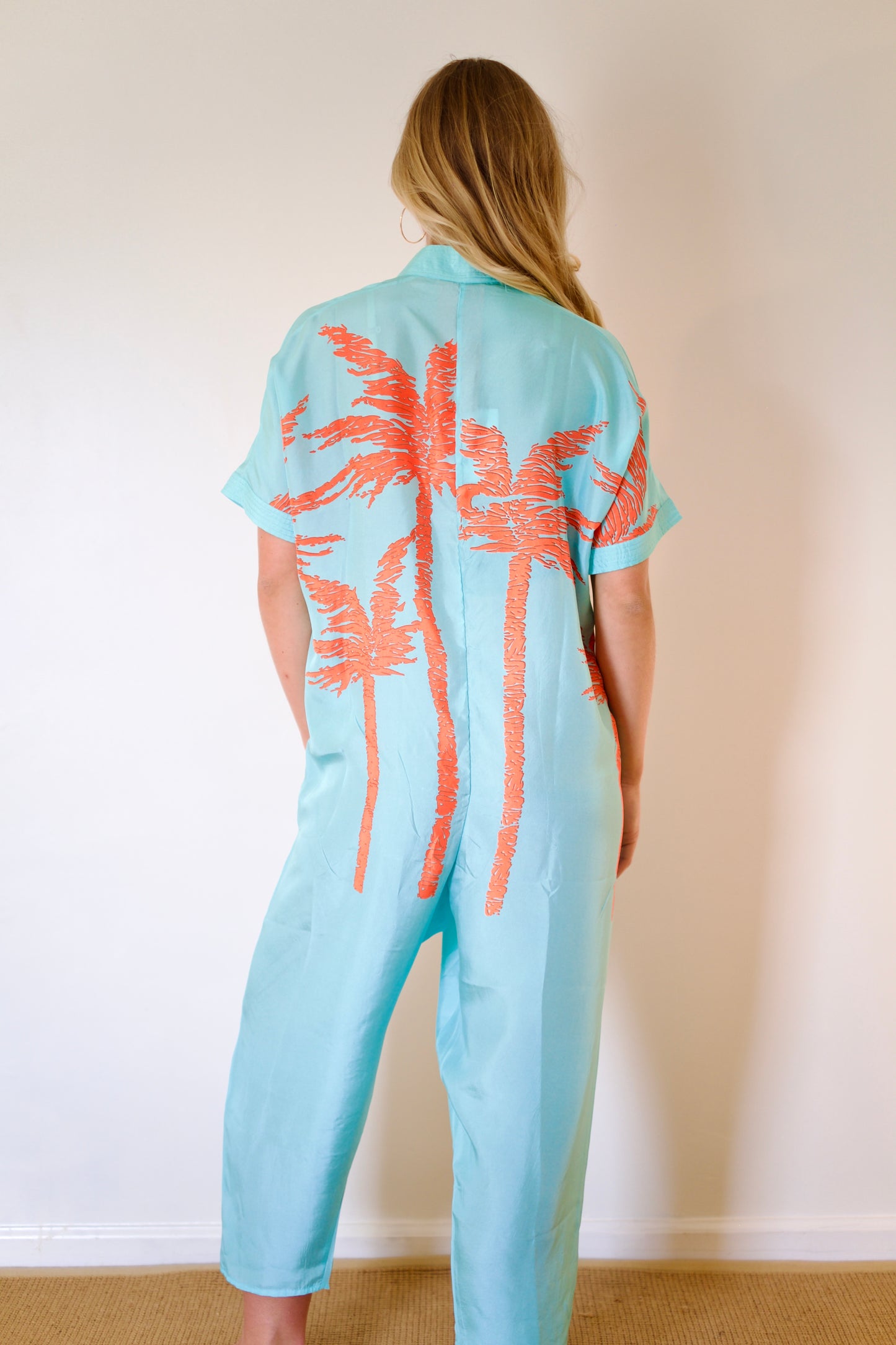 État D’été | Jolie Jumpsuit Silk - Flame Palm / Iced Aqua Ground