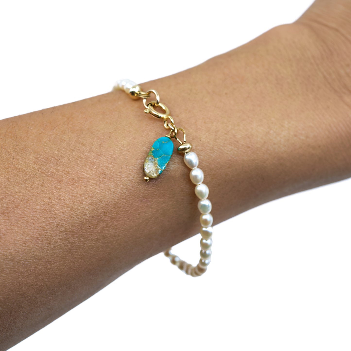 Pearl with Turquoise Drop Bracelet