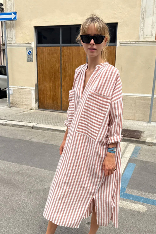 Two - Terracotta / Natural Stripe Two Pocket Caftan