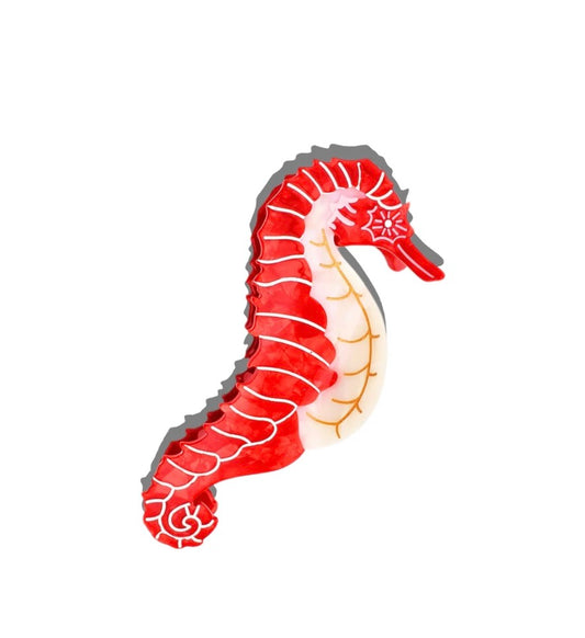 Solar Eclipse Hand-Painted Seahorse Claw Hair Clip | Eco-Friendly - Red