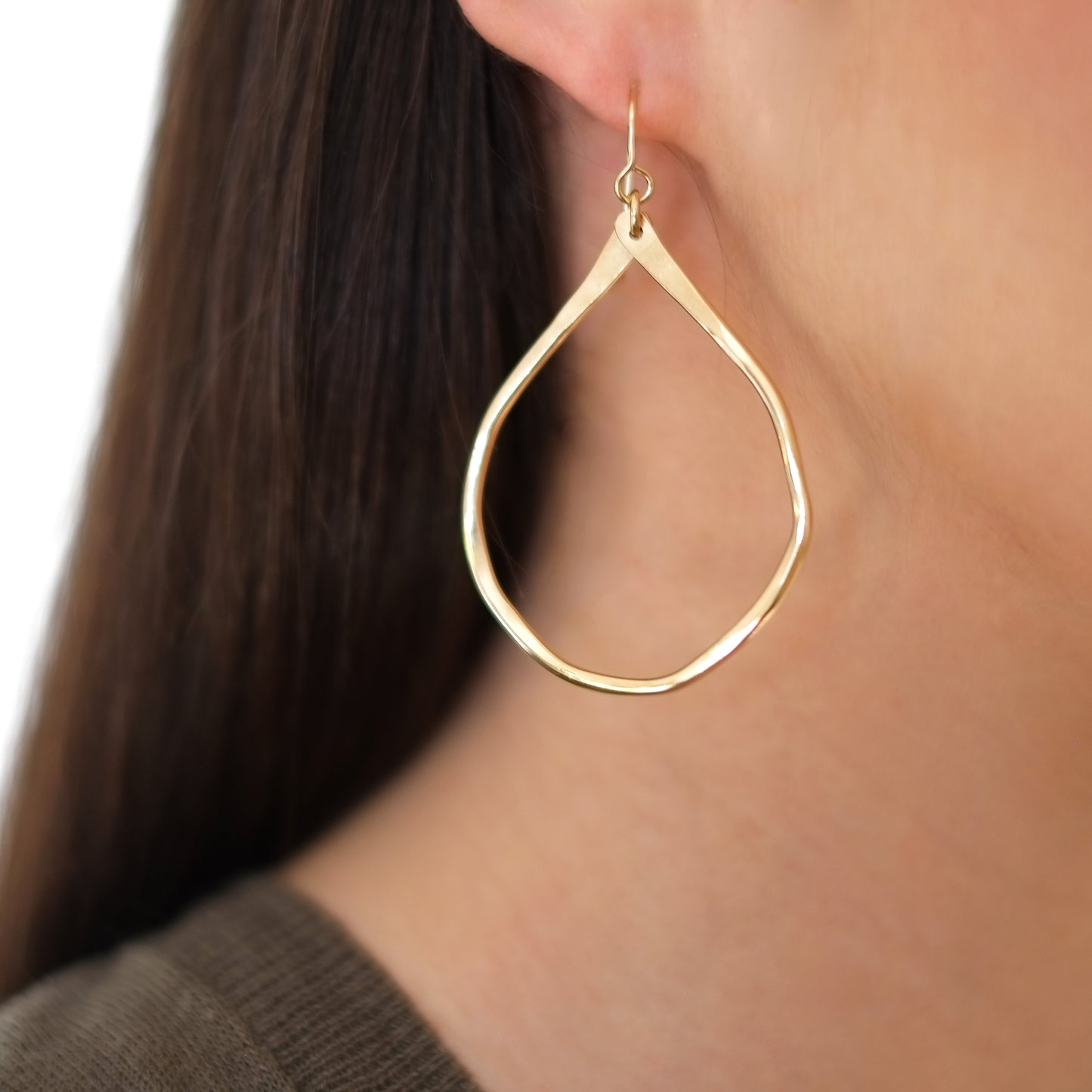 Hammered Teardrop Hoops