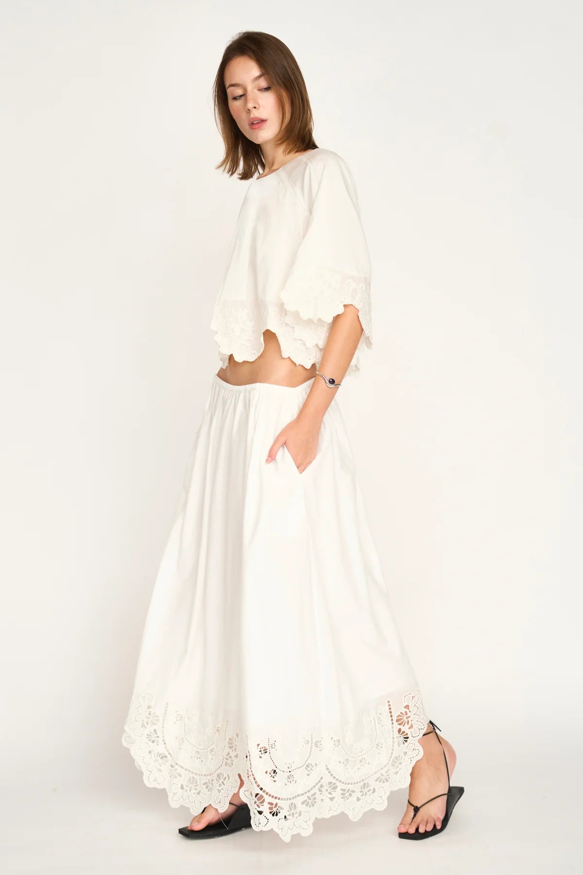 MIRTH Bari Top in White Lotus Eyelet