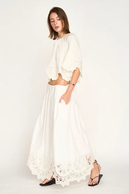 MIRTH Bari Top in White Lotus Eyelet