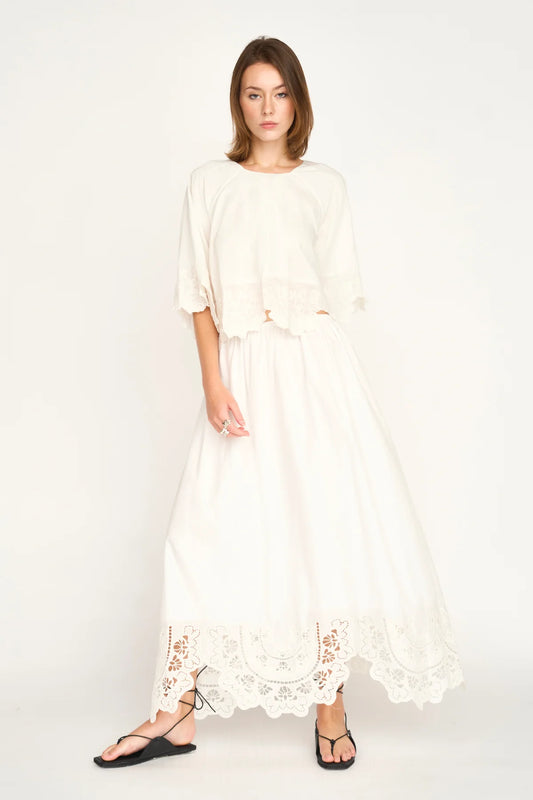 MIRTH Petra Skirt in White Lotus Eyelet