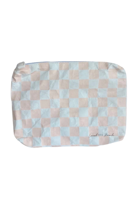 Local Beach - Blush Pink Checker Water Resistant Pouch