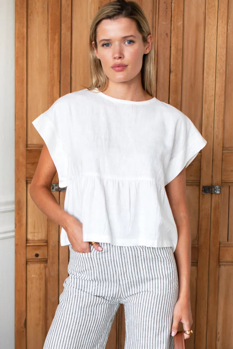 Emerson Fry Dolman Peplum Top - Ivory Linen
