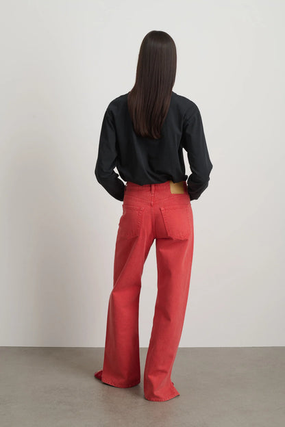 B SIDES - Charlot Split Hem Jean - Faded Tomato Overdye
