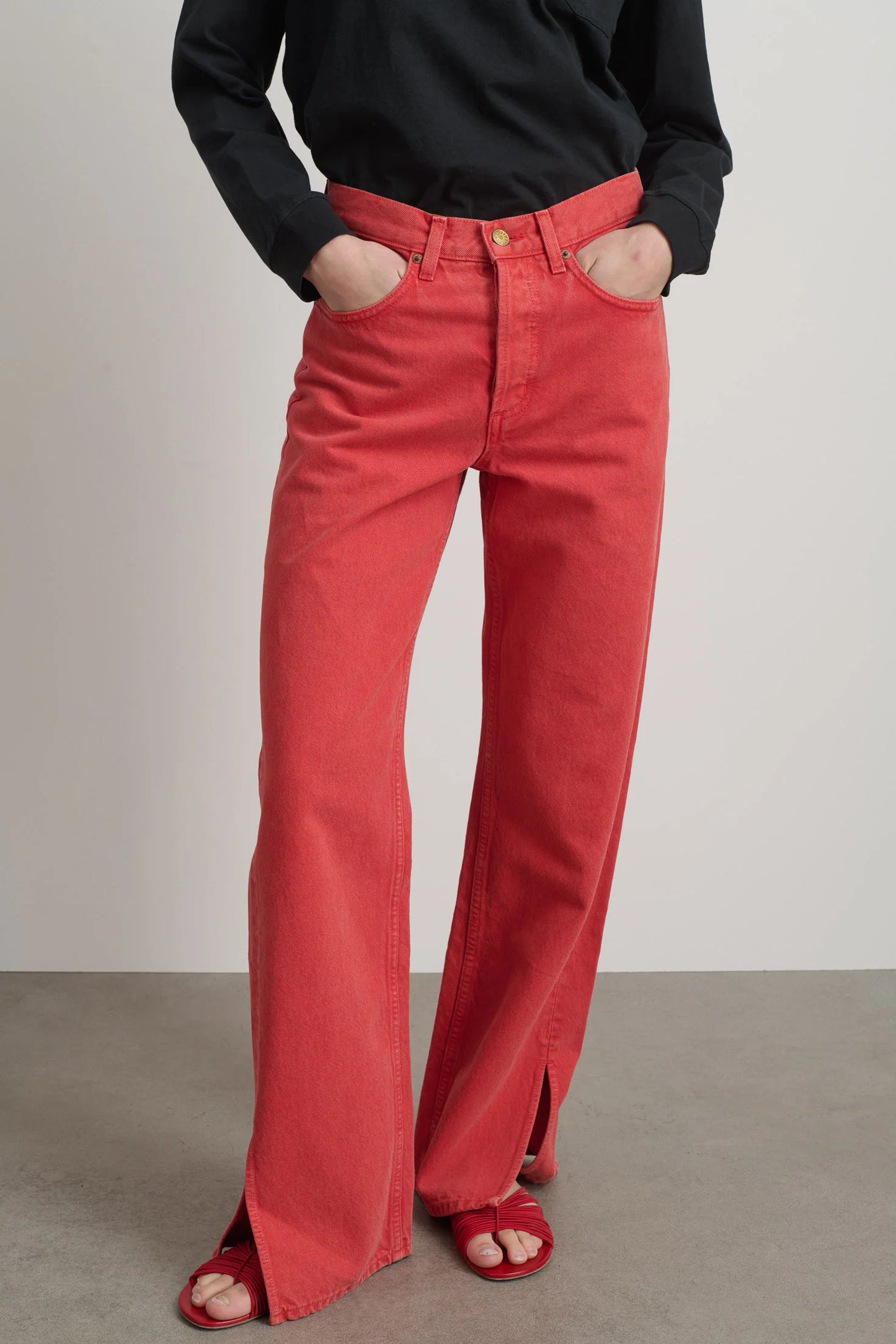 B SIDES - Charlot Split Hem Jean - Faded Tomato Overdye
