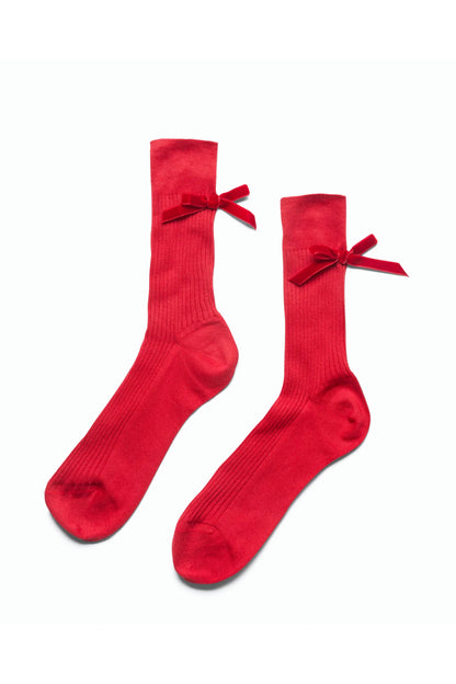 Maria La Rosa One Ribbed Velvet Bow Socks