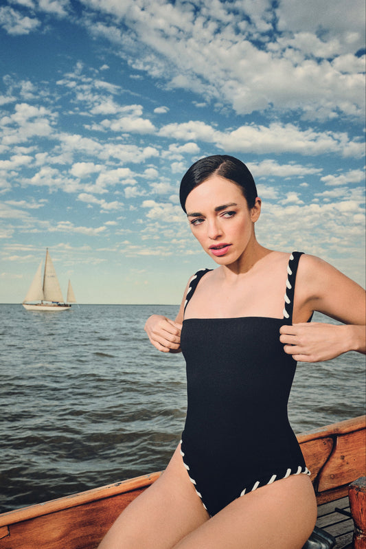 NAU Bikinis-Contour One Piece in Black and White